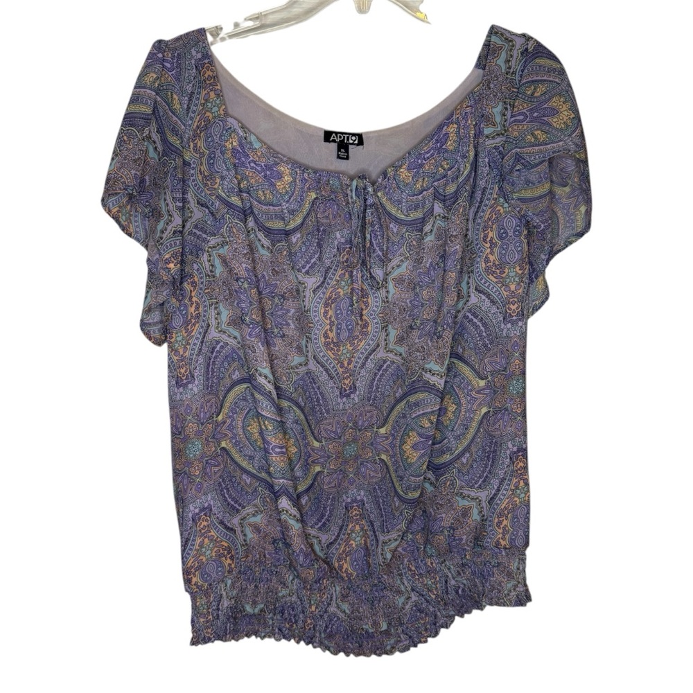 Apt. 9 Women's Size XL Paisley Short Sleeve Blouse - Purple and Blue Size XL